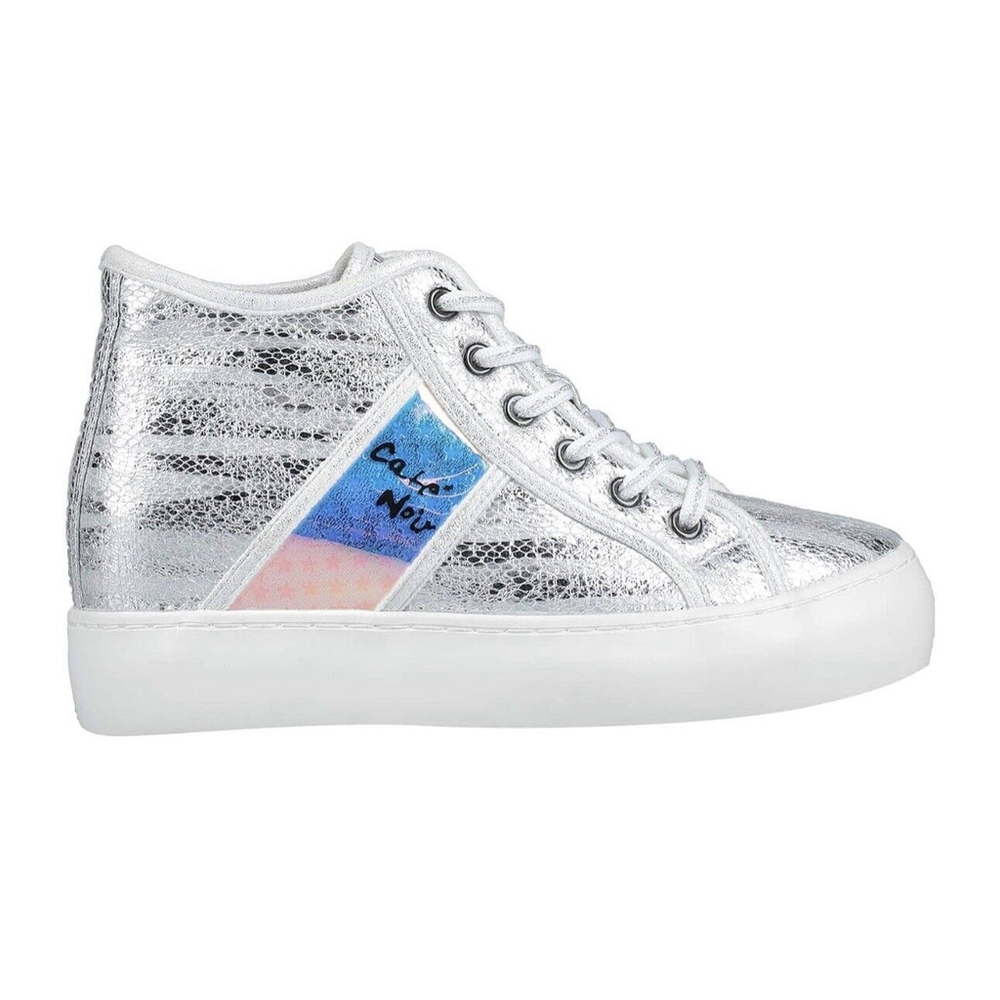Women's CafeNoir Hidden Wedge Hightop Silver Sneakers, Size 9